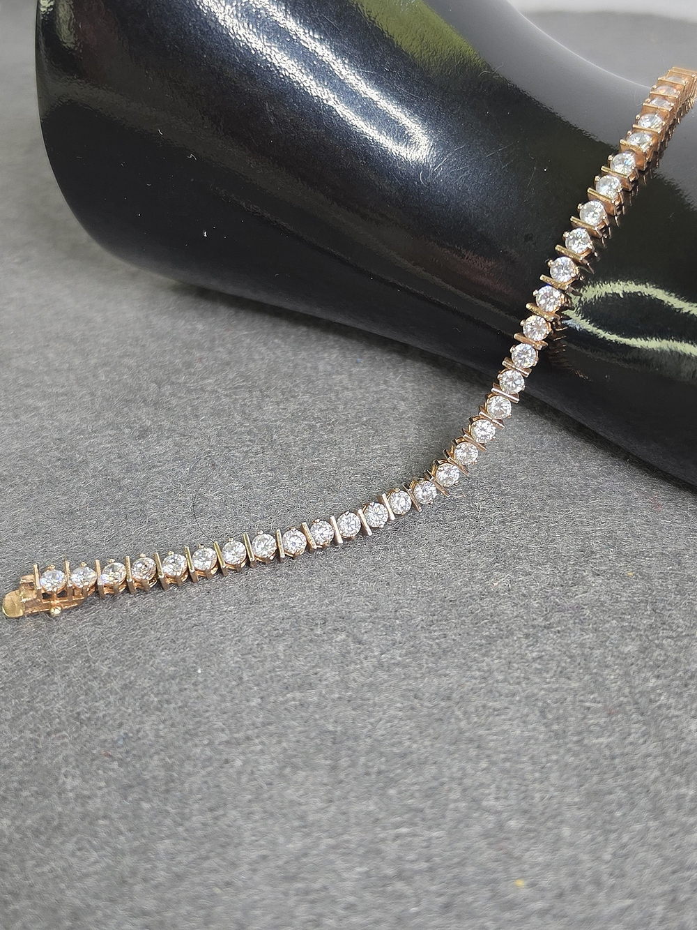 Sterling Silver Vintage Rose Gold Vermeil Tennis Bracelet CZ Stones - Picture 10 of 10